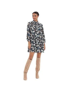 Donna Morgan Floral Print Mock Neck Long Sleeve Smocked Waist Mini Dress Size 6